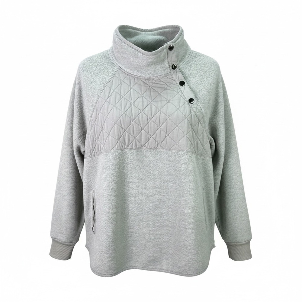 Abercrombie & Fitch Quilted Snap Funnel Neck Pullover Gray Fleece Sweatshirt M
